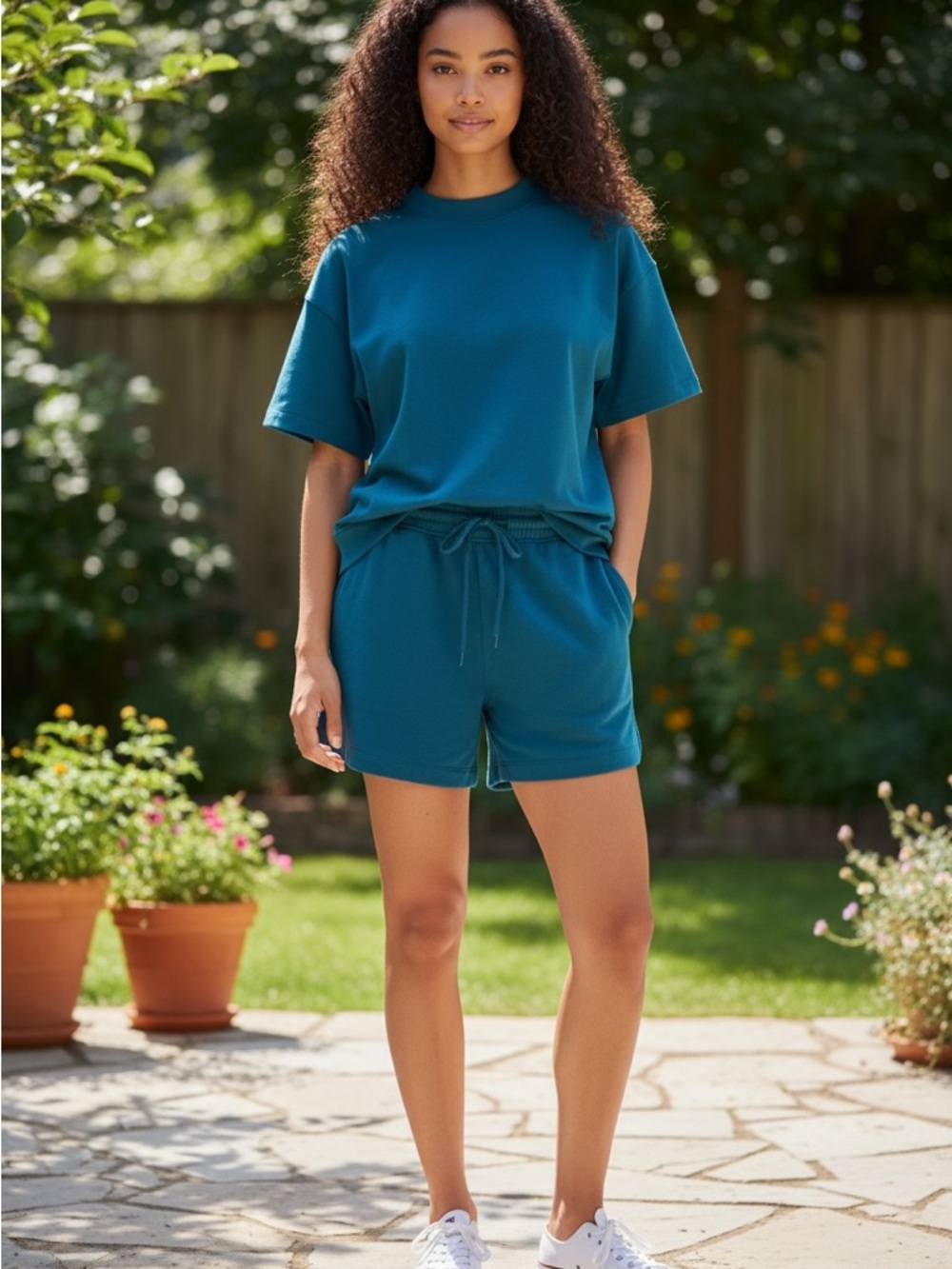 Teal Relaxed Tee & Drawstring Shorts Set